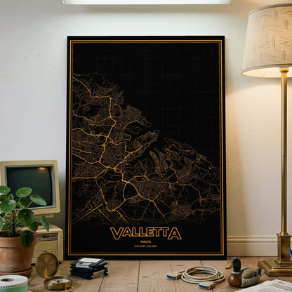 Valletta Phosphor Map Poster - Amber CRT