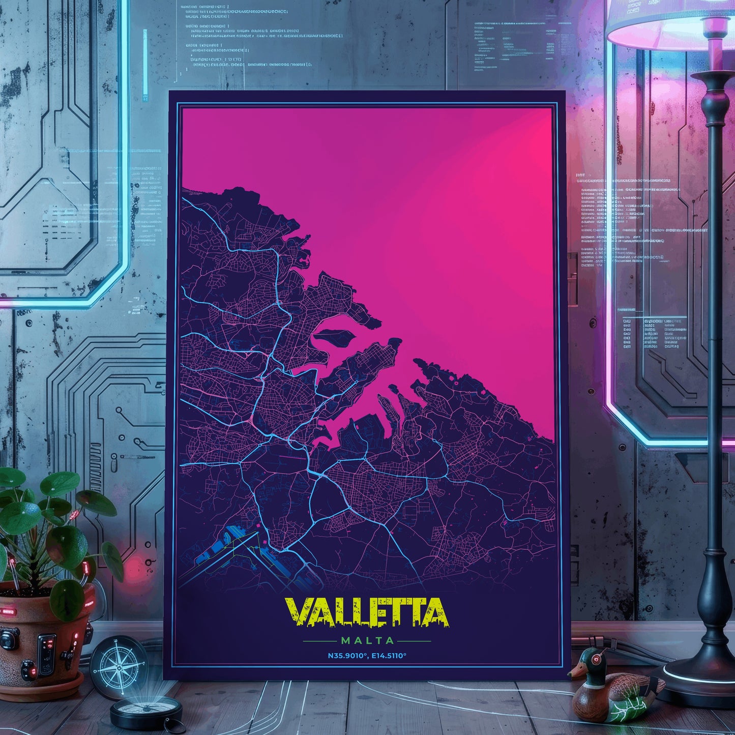 Valletta Cyberpunk Map Poster