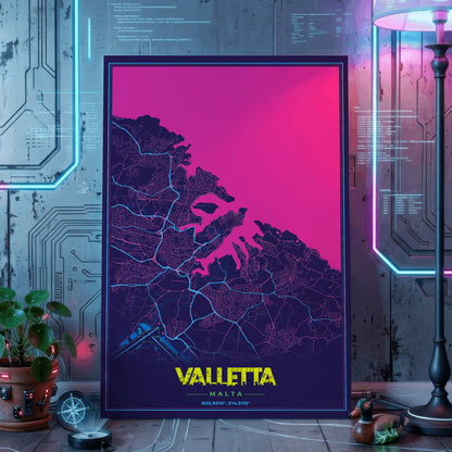 Valletta Cyberpunk Map Poster