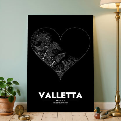 Valletta Heart Map Poster