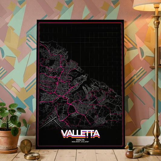 Valletta Retro Map Poster