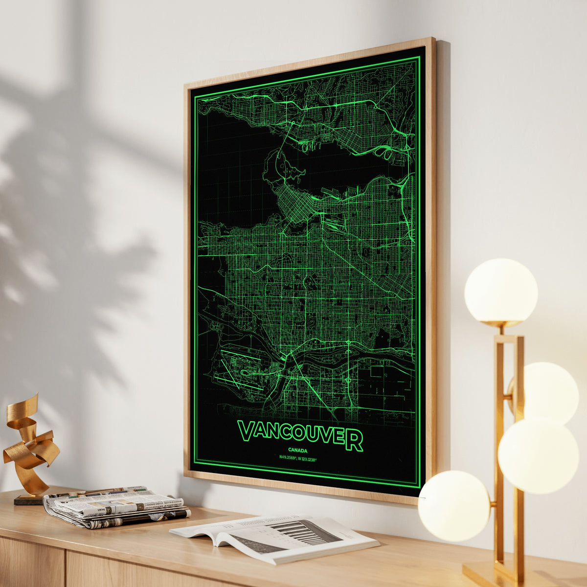Vancouver Phosphor Map Poster - Phosphor Green