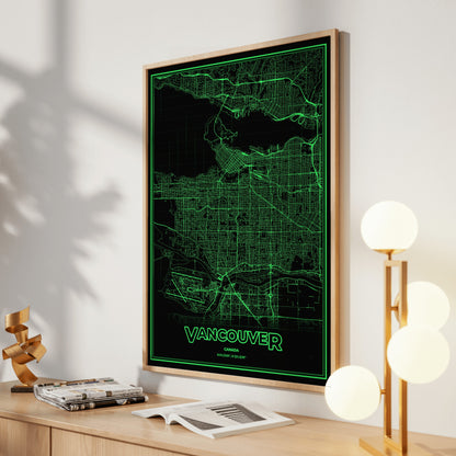 Vancouver Phosphor Map Poster - Phosphor Green