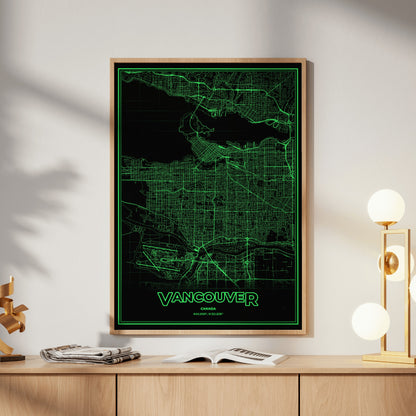 Vancouver Phosphor Map Poster - Phosphor Green