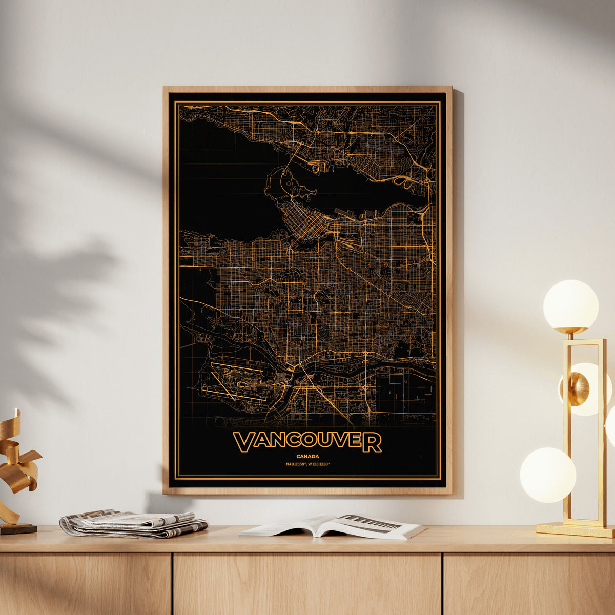Vancouver Phosphor Map Poster - Amber CRT