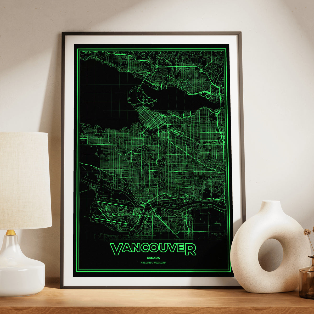 Vancouver Phosphor Map Poster - Phosphor Green