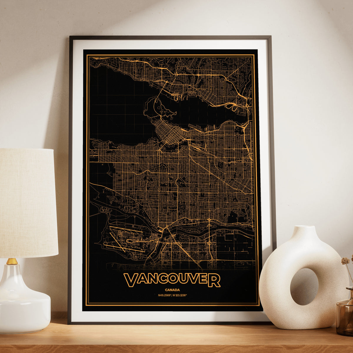 Vancouver Phosphor Map Poster - Amber CRT