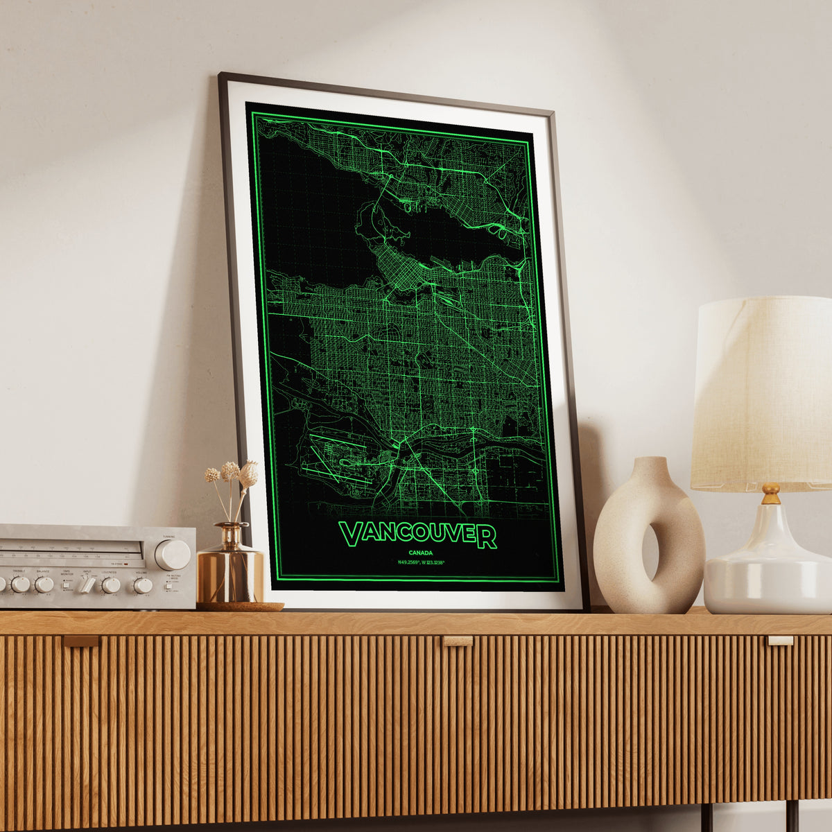 Vancouver Phosphor Map Poster - Phosphor Green