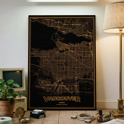 Vancouver Phosphor Map Poster - Amber CRT