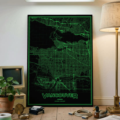 Vancouver Phosphor Map Poster - Phosphor Green