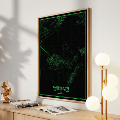 Venice Phosphor Map Poster - Phosphor Green