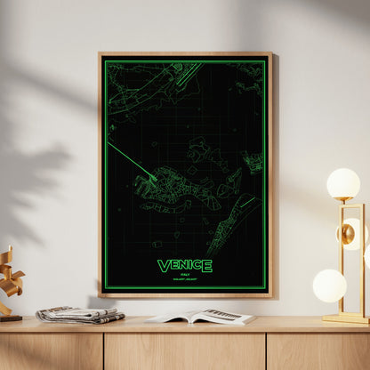 Venice Phosphor Map Poster - Phosphor Green