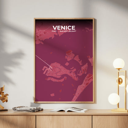 Venice Scarlet Map Poster