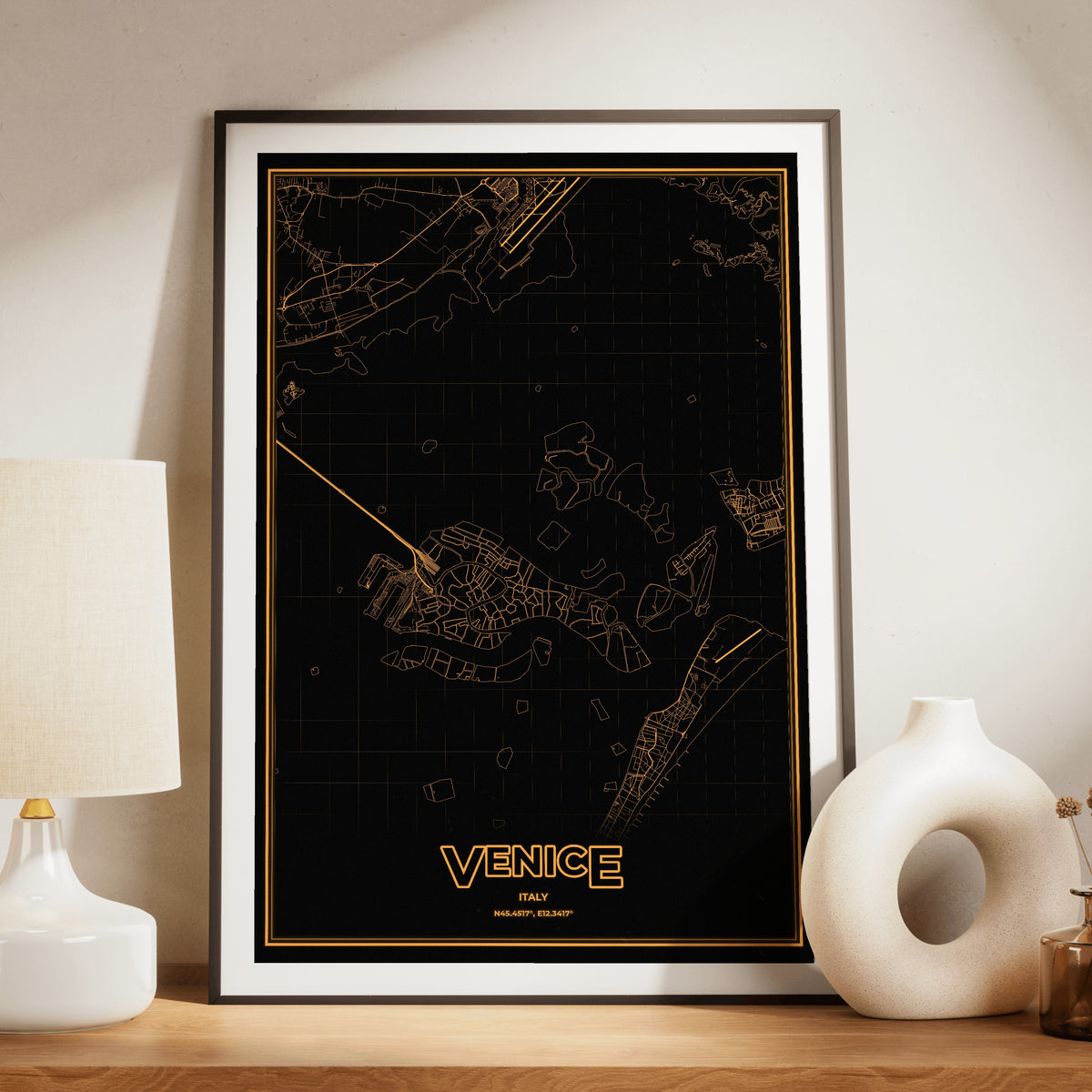 Venice Phosphor Map Poster - Amber CRT