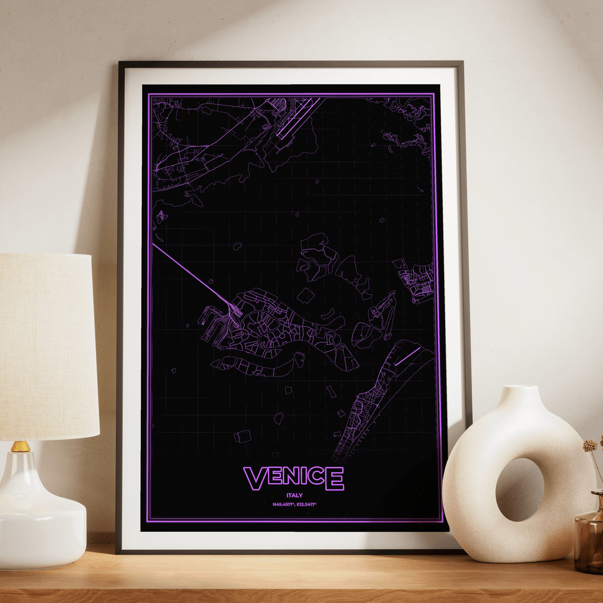 Venice Phosphor Map Poster - EGA Violet