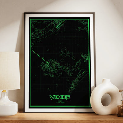 Venice Phosphor Map Poster - Phosphor Green