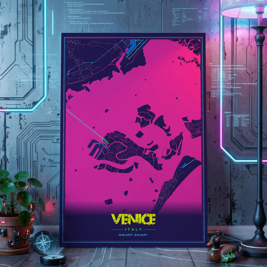 Venice Cyberpunk Map Poster
