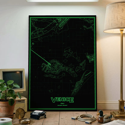 Venice Phosphor Map Poster - Phosphor Green