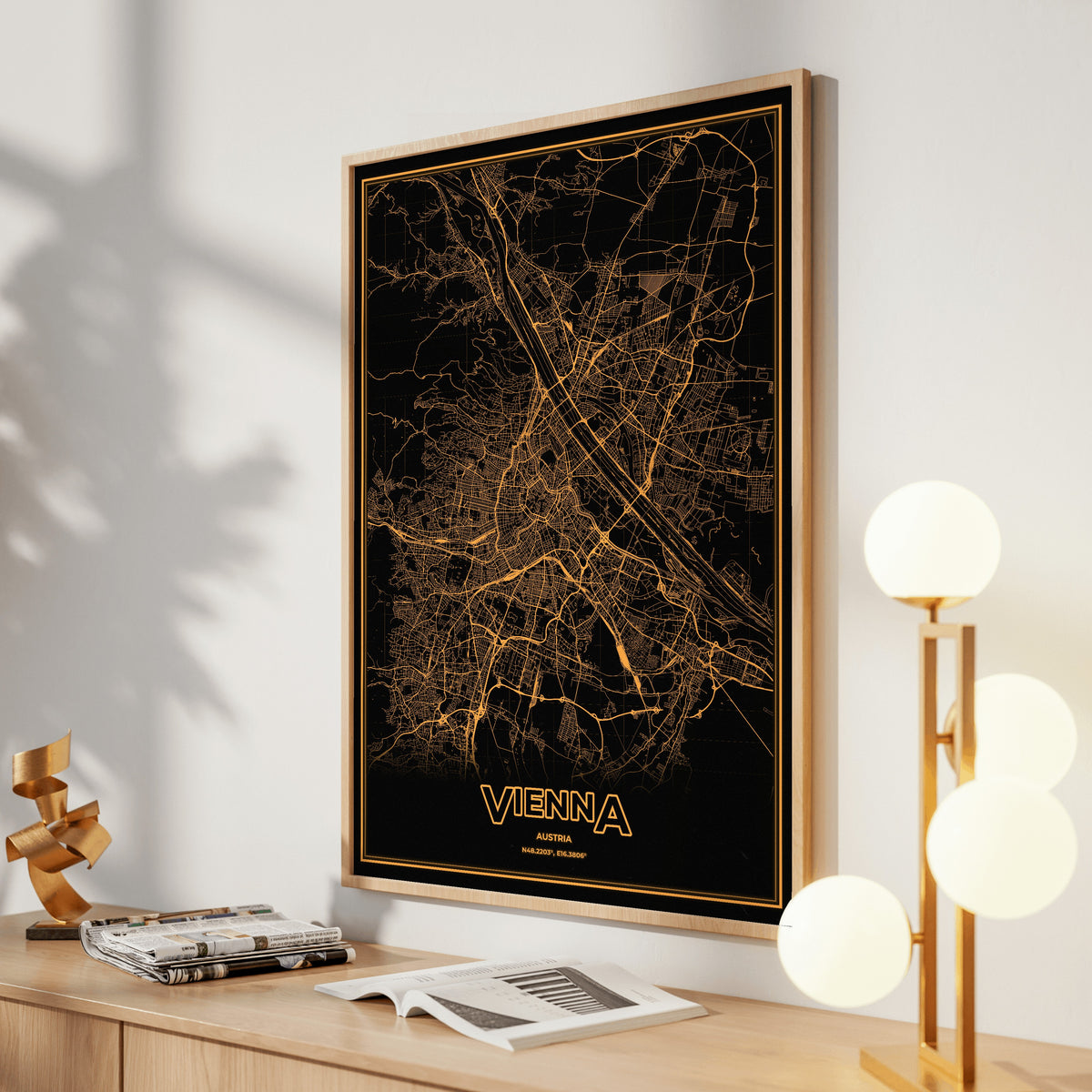 Vienna Phosphor Map Poster - Amber CRT