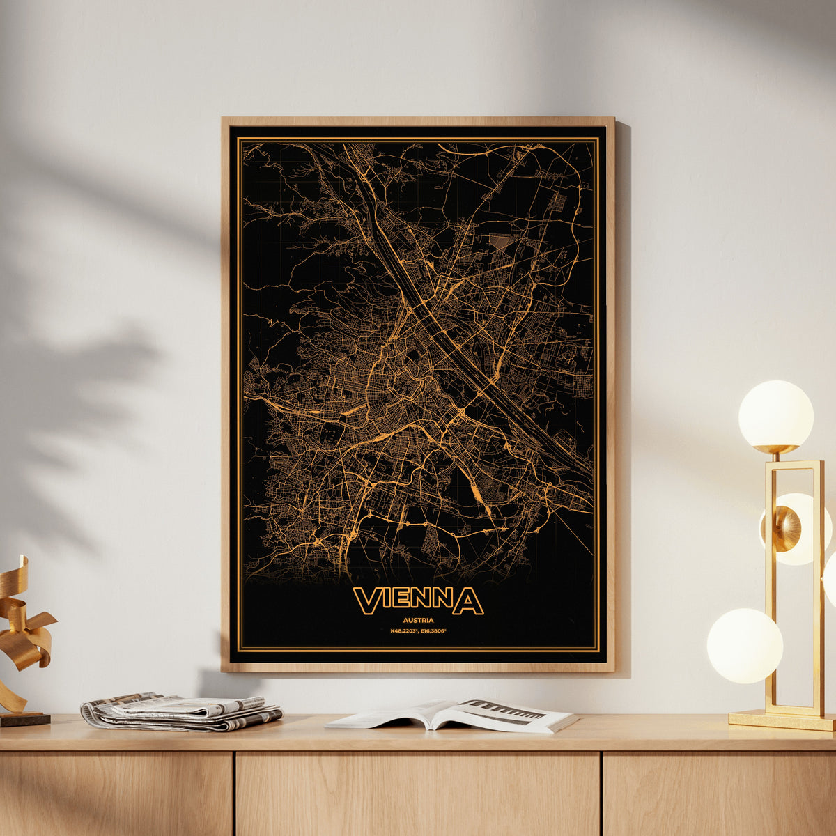 Vienna Phosphor Map Poster - Amber CRT
