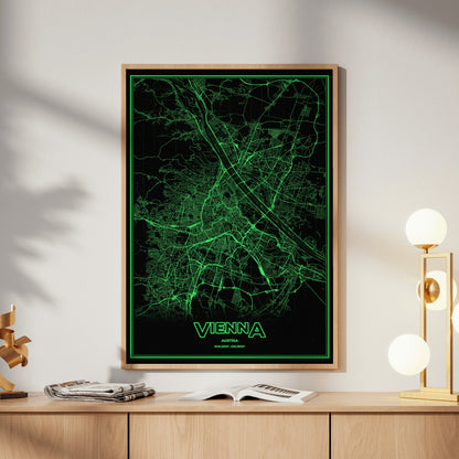 Vienna Phosphor Map Poster - Phosphor Green