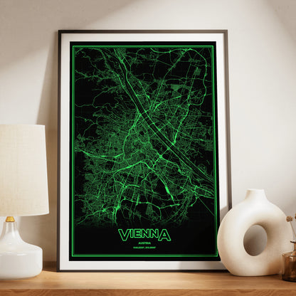 Vienna Phosphor Map Poster - Phosphor Green