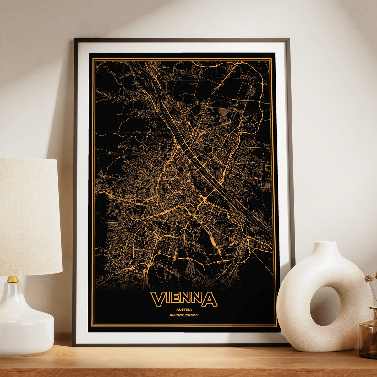 Vienna Phosphor Map Poster - Amber CRT