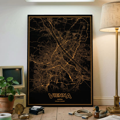 Vienna Phosphor Map Poster - Amber CRT