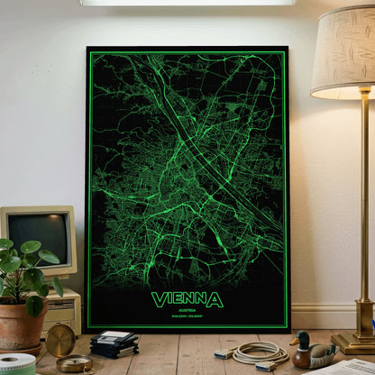 Vienna Phosphor Map Poster - Phosphor Green