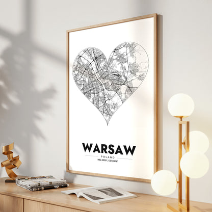 Warsaw Heart Map Poster