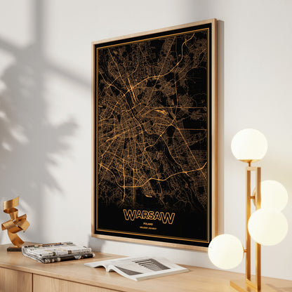 Warsaw Phosphor Map Poster - Amber CRT