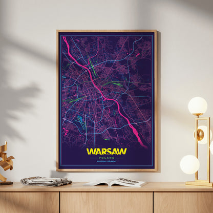 Warsaw Cyberpunk Map Poster