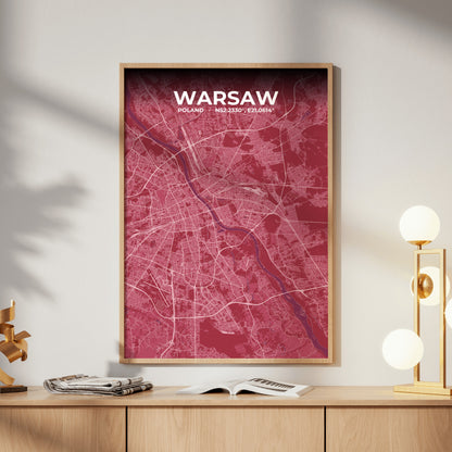 Warsaw Scarlet Map Poster