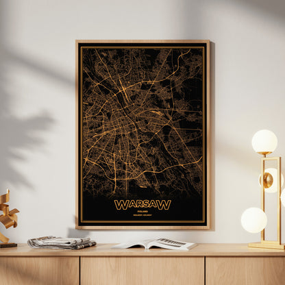 Warsaw Phosphor Map Poster - Amber CRT