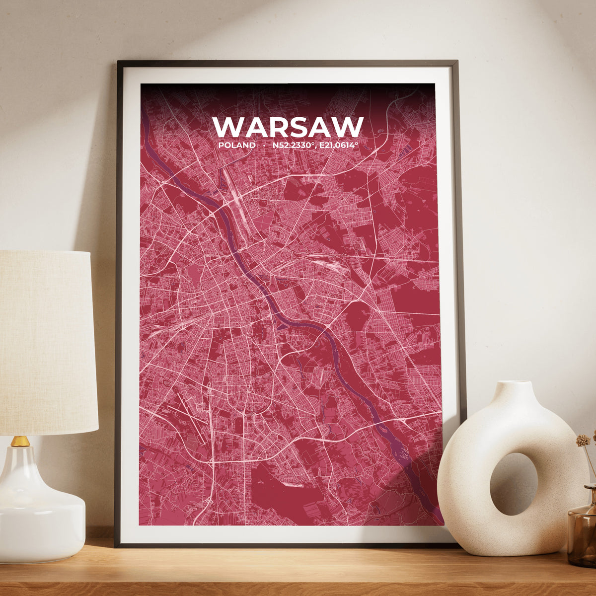 Warsaw Scarlet Map Poster