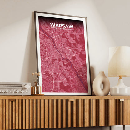 Warsaw Scarlet Map Poster