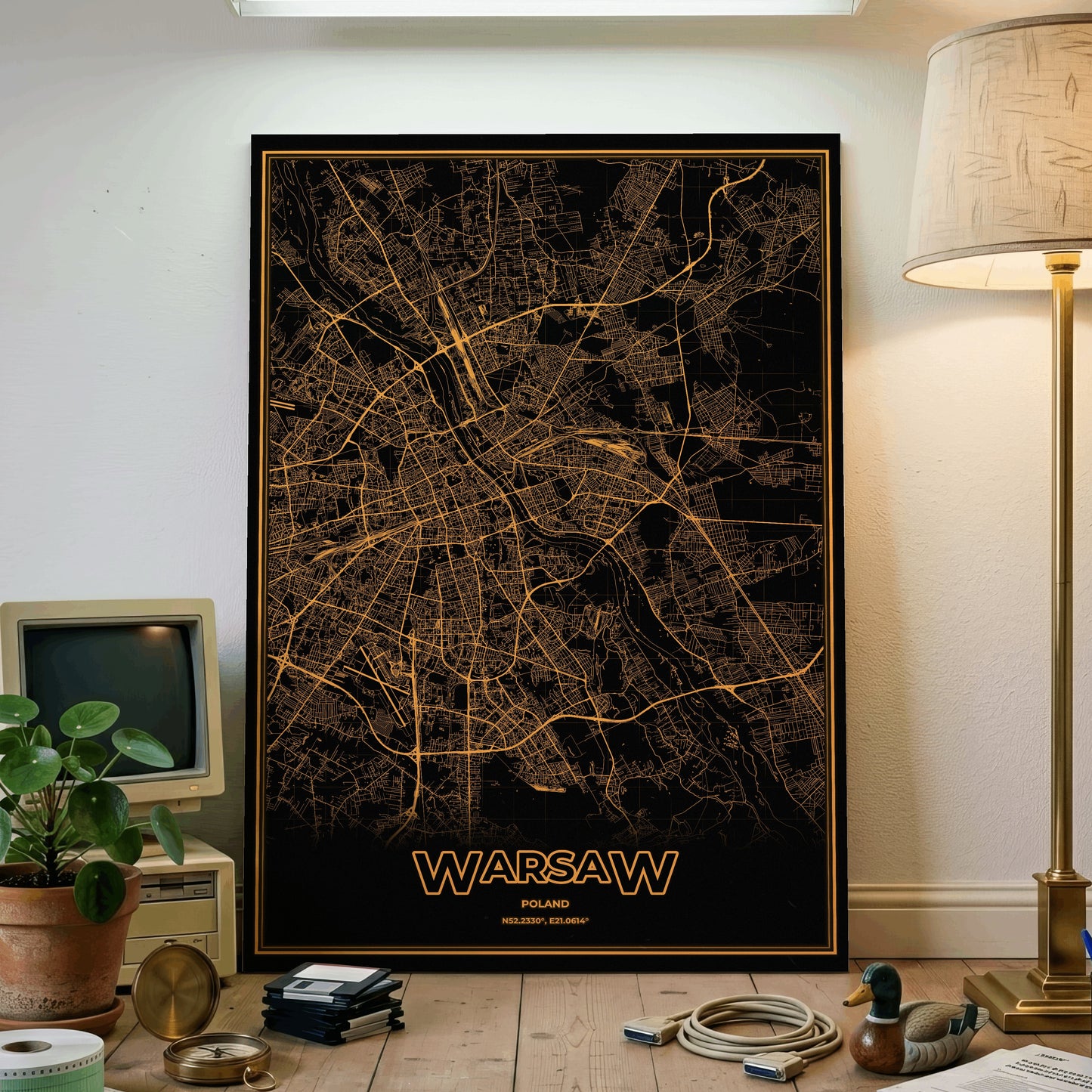 Warsaw Phosphor Map Poster - Amber CRT