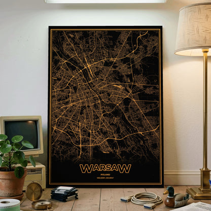 Warsaw Phosphor Map Poster - Amber CRT