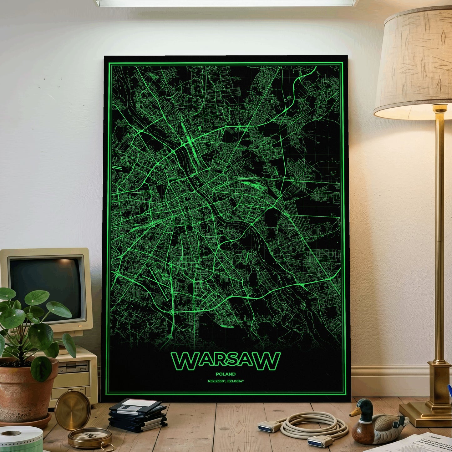 Warsaw Phosphor Map Poster - Phosphor Green