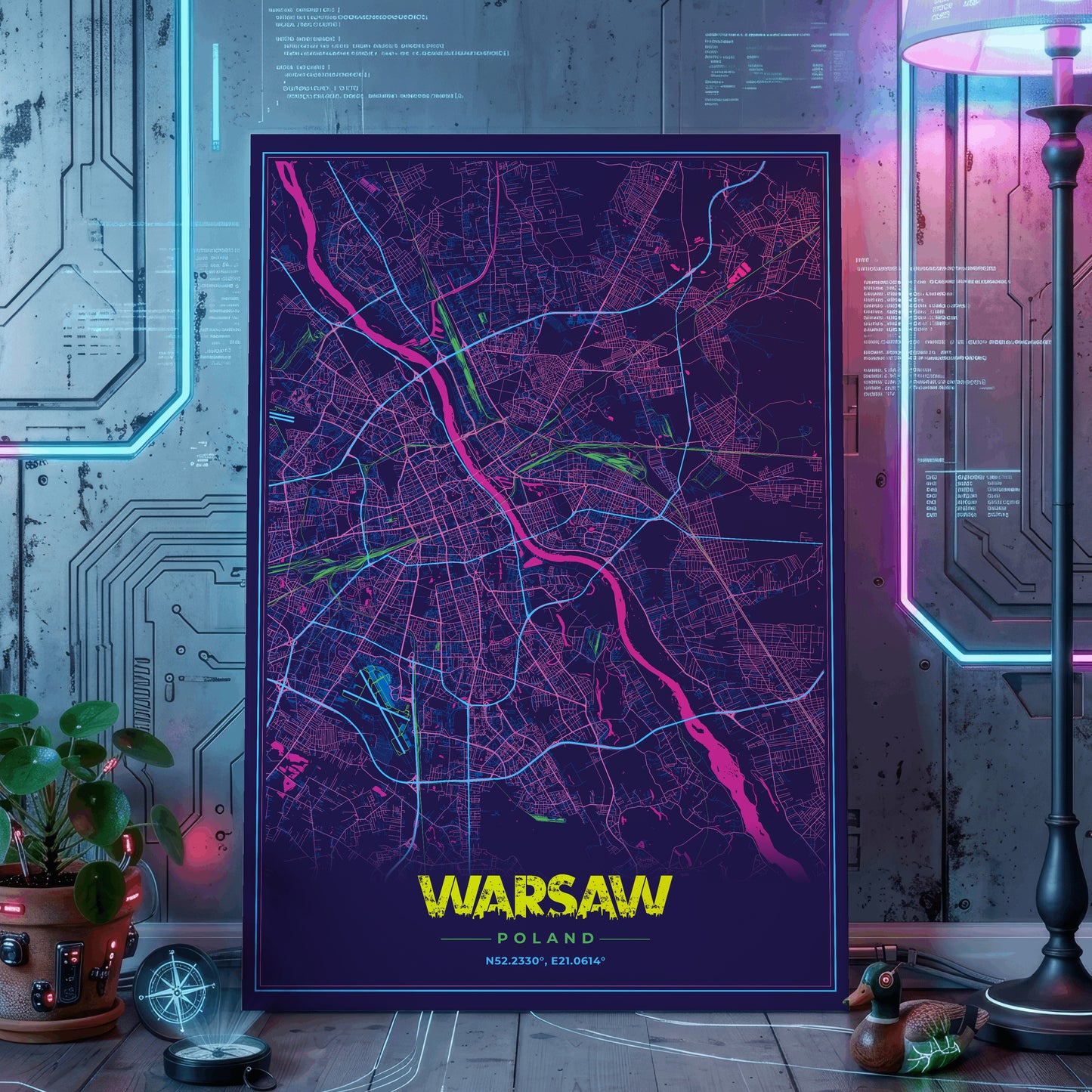 Warsaw Cyberpunk Map Poster