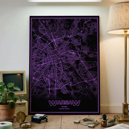 Warsaw Phosphor Map Poster - EGA Violet