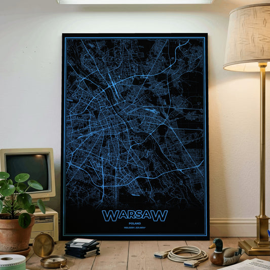 Warsaw Phosphor Map Poster - IBM Blue