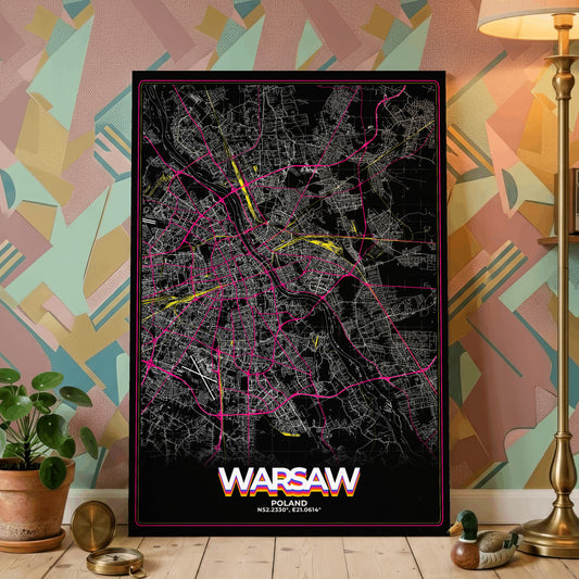 Warsaw Retro Map Poster