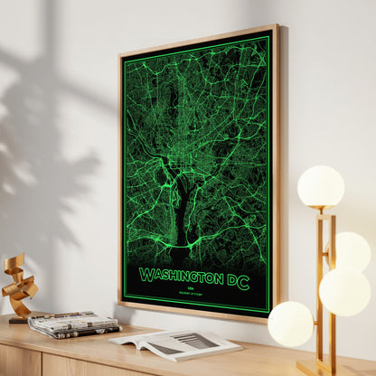 Washington DC Phosphor Map Poster - Phosphor Green
