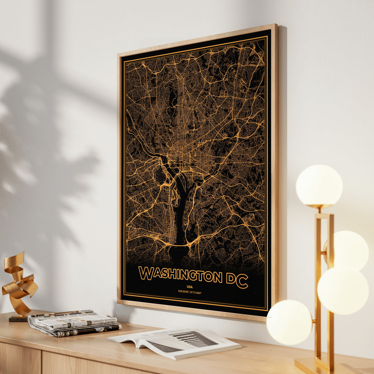 Washington DC Phosphor Map Poster - Amber CRT