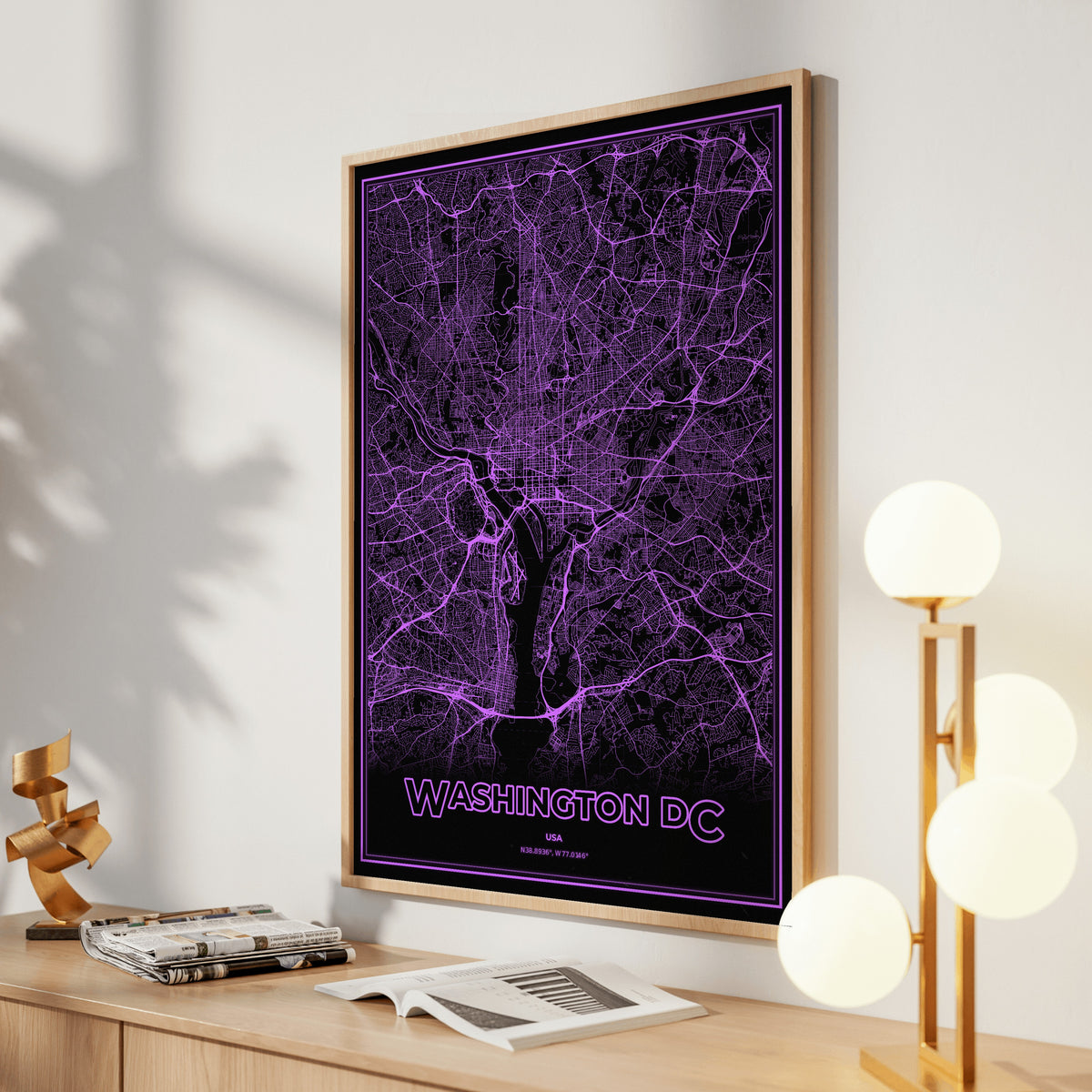 Washington DC Phosphor Map Poster - EGA Violet