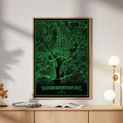 Washington DC Phosphor Map Poster - Phosphor Green