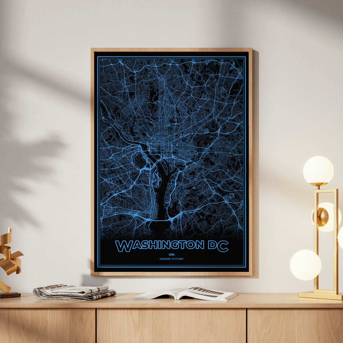 Washington DC Phosphor Map Poster - IBM Blue
