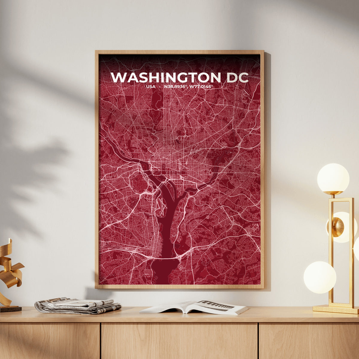 Washington DC Garnet Map Poster
