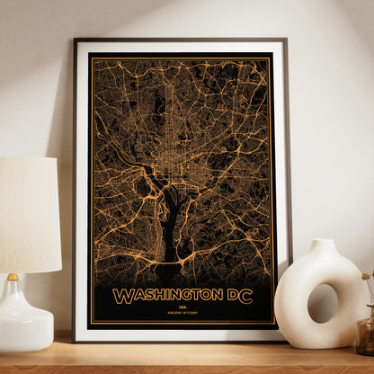 Washington DC Phosphor Map Poster - Amber CRT